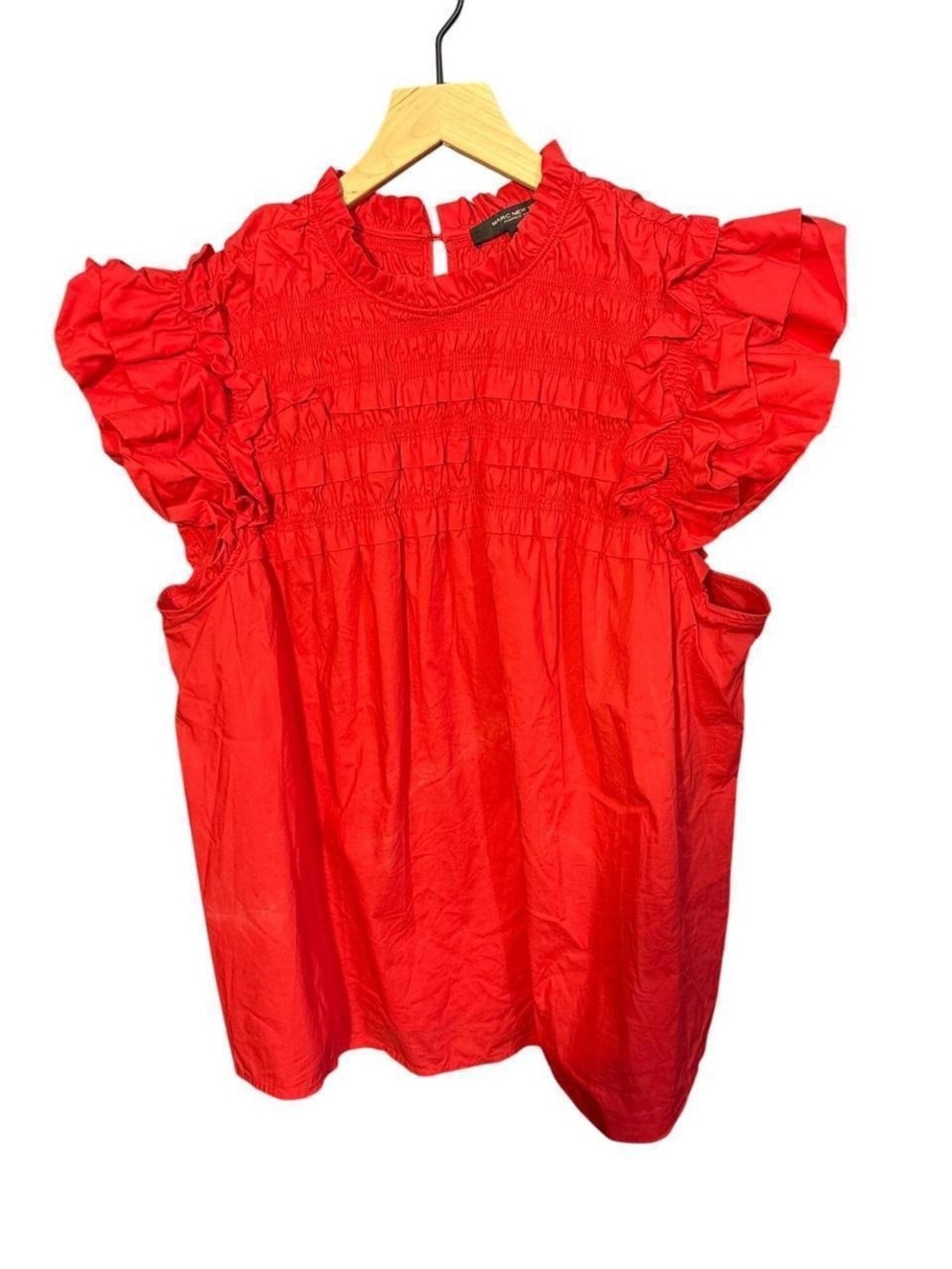 Andrew Marc Red Ruffled Sleeve Plus Size Women's Top